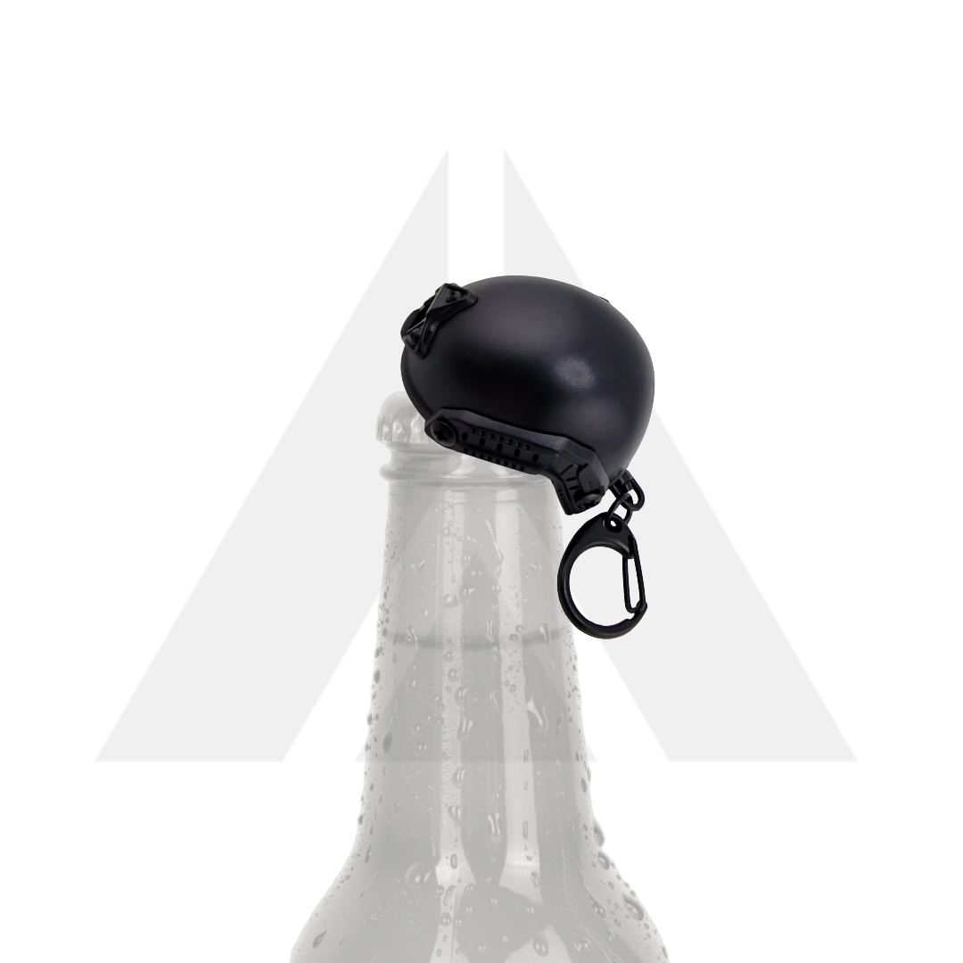 Keyring tactical helmet bottle opener - Black